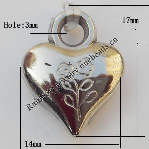 Jewelry findings, CCB plastic Pendants, Heart 14x17mm, Sold by Bag