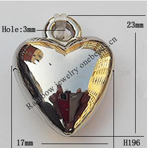 Jewelry findings, CCB plastic Pendants, Heart 17x23mm, Sold by Bag