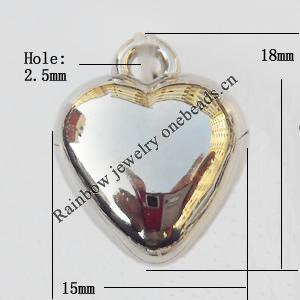 Jewelry findings, CCB plastic Pendants, Heart 15x18mm, Sold by Bag