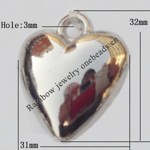 Jewelry findings, CCB plastic Pendants, Heart 31x32mm, Sold by Bag