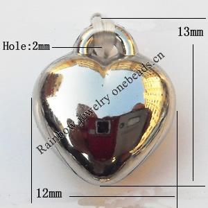 Jewelry findings, CCB plastic Pendants, Heart 12x13mm, Sold by Bag