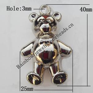 Jewelry findings, CCB plastic Pendants, Bear 25x40mm, Sold by Bag