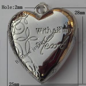 Jewelry findings, CCB plastic Pendants, Heart 25x28mm, Sold by Bag