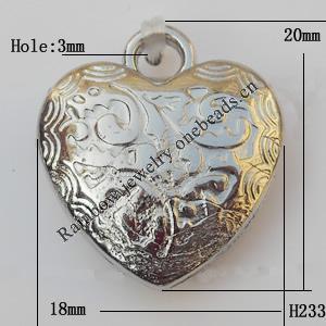 Jewelry findings, CCB plastic Pendants, Heart 18x20mm, Sold by Bag