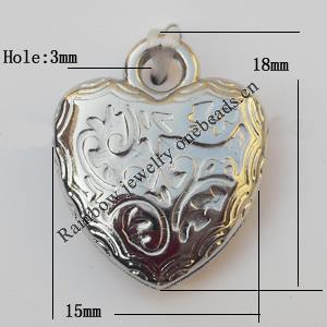 Jewelry findings, CCB plastic Pendants, Heart 15x18mm, Sold by Bag