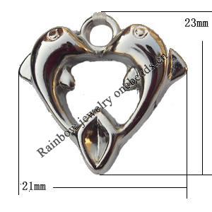 Jewelry findings, CCB plastic Pendants, Heart with Dolphin 23x21mm, Sold by Bag