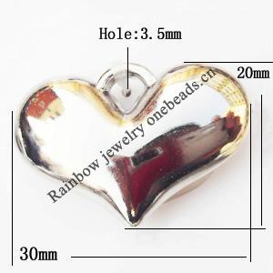 Jewelry findings, CCB plastic Pendants, Heart 20x30mm, Sold by Bag