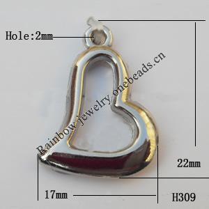Jewelry findings, CCB plastic Pendants, Hollow Heart 17x22mm, Sold by Bag