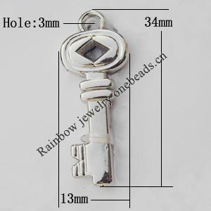 Jewelry findings, CCB plastic Pendants, Key 13x34mm, Sold by Bag