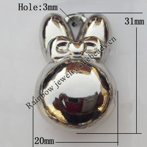 Jewelry findings, CCB plastic Pendants, Animal Head 20x31mm, Sold by Bag
