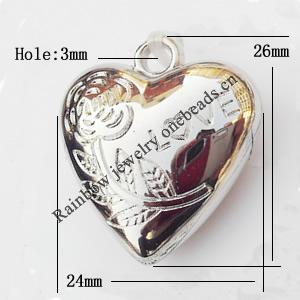 Jewelry findings, CCB plastic Pendants, Heart 24x26mm, Sold by Bag