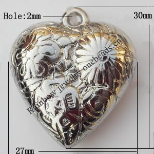 Jewelry findings, CCB plastic Pendants, Heart 27x30mm, Sold by Bag