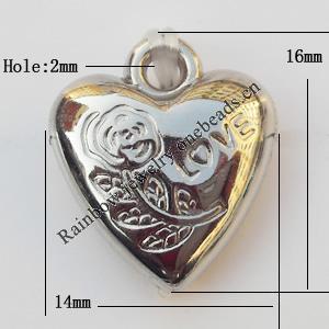 Jewelry findings, CCB plastic Pendants, Heart 14x16mm, Sold by Bag