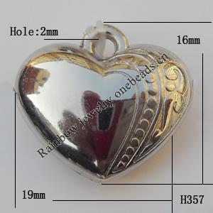 Jewelry findings, CCB plastic Pendants, Heart 19x16mm, Sold by Bag