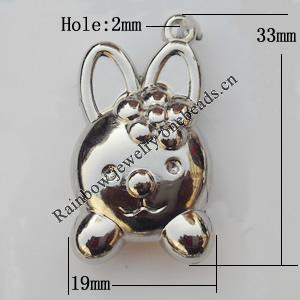 Jewelry findings, CCB plastic Pendants, Animal Head 19x33mm, Sold by Bag