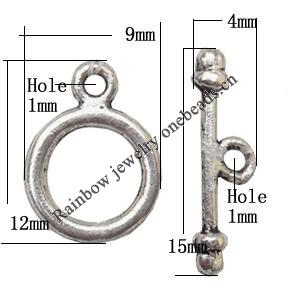 Clasp, Zinc alloy Jewelry Finding, Lead-Free, 9x12mm 15x4mm, Sold by KG