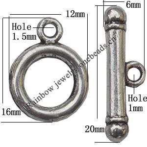 Clasp, Zinc alloy Jewelry Finding, Lead-Free, 16x12mm 20x6mm Sold by KG