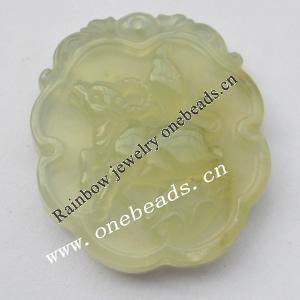 Hand-carved Jade Pendant/Drop, 34x30x5mm Sold by Bag