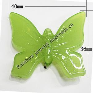 Imitate Jade Painted Acrylic Beads, Butterfly 40x36mm, Sold by Bag