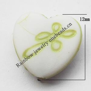 Washed Acrylic Beads, Heart 12x12mm, Sold by Bag