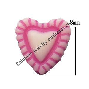 Washed Acrylic Beads, Heart 8x8mm, Sold by Bag