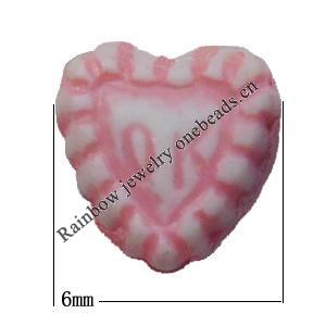 Washed Acrylic Beads, Heart 6x6mm, Sold by Bag