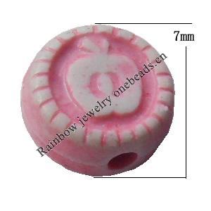 Washed Acrylic Beads, Flat Round 7mm, Sold by Bag