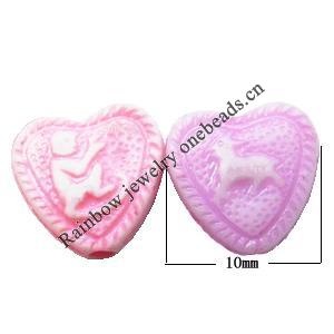 Washed Acrylic Beads, Heart 10x10mm, Sold by Bag