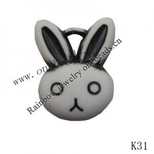 Washed Acrylic Beads, Rabbit Head 25x31x8mm, Sold by Bag