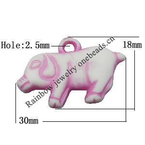 Washed Acrylic Beads, Pig 18x30x6mm, Sold by Bag