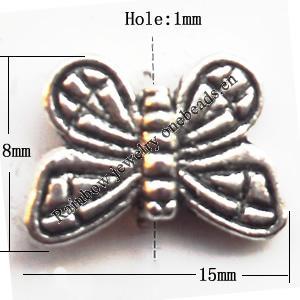 Butterfly Lead-Free Zinc Alloy Jewelry Findings, 14.5x7.5mm hole=1mm, Sold per pkg of 600