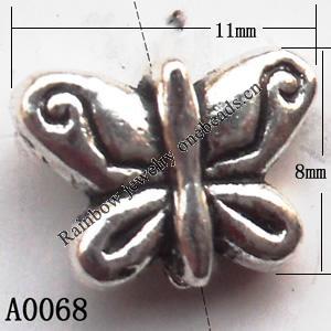 Butterfly Lead-Free Zinc Alloy Jewelry Findings, 10.5x8mm hole=1mm,, Sold per pkg of 1000