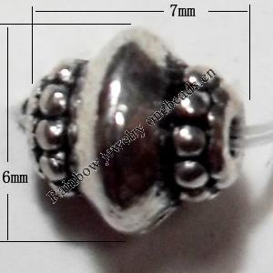 Drum Lead-Free Zinc Alloy Jewelry Findings, 7x6mm hole=1mm,, Sold per pkg of 1000