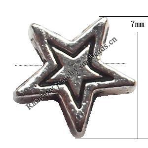 Lead-free Zinc Alloy Jewelry Findings, Star 7mm hole=1mm Sold per pkg of 3000