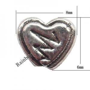 Lead-free Zinc Alloy Jewelry Findings, Heart 8x6mm Sold per pkg of 1500