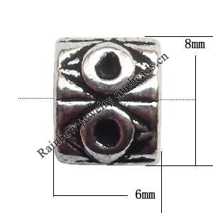 Lead-free Zinc Alloy Jewelry Findings, Tube 6x8mm hole=1mm Sold per pkg of 1000