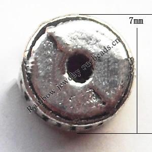 Lead-free Zinc Alloy Jewelry Findings, Coin 7mm hole=2mm Sold per pkg of 1000