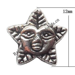 Lead-free Zinc Alloy Jewelry Findings, Star 12mm hole=1mm Sold per pkg of 800