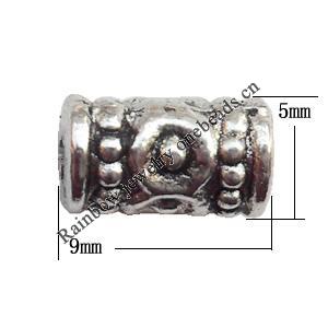 Lead-free Zinc Alloy Jewelry Findings, Tube 9x5mm hole=2mm Sold per pkg of 1000