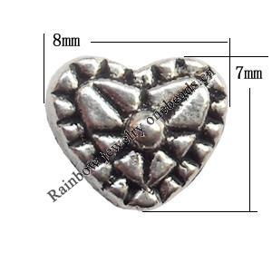 Lead-free Zinc Alloy Jewelry Findings, Heart 8x7mm hole=1mm Sold per pkg of 1500