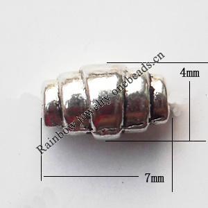 Lead-free Zinc Alloy Jewelry Findings, Drum 4x7mm hole=1mm Sold per pkg of 2500