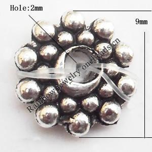 Spacer  Lead-Free Zinc Alloy Jewelry Findings，9mm hole=2mm Sold per pkg of 2000