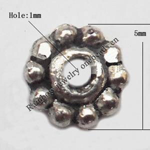 Spacer  Lead-Free Zinc Alloy Jewelry Findings，5mm hole=1mm Sold per pkg of 7000