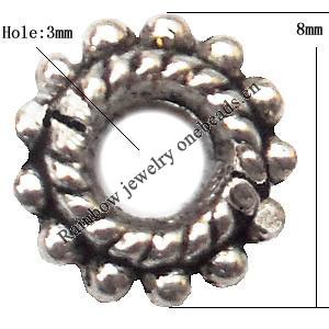 Spacer  Lead-Free Zinc Alloy Jewelry Findings，8mm hole=3mm Sold per pkg of 2000