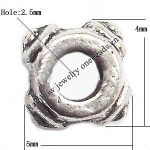Spacer  Lead-Free Zinc Alloy Jewelry Findings，5x4mm hole=2.5mm Sold per pkg of 3000