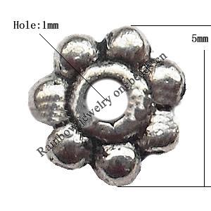 Spacer  Lead-Free Zinc Alloy Jewelry Findings，5x1mm hole=1mm Sold per pkg of 8000