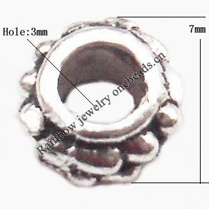 Spacer  Lead-Free Zinc Alloy Jewelry Findings，7x3mm hole=3mm Sold per pkg of 1500