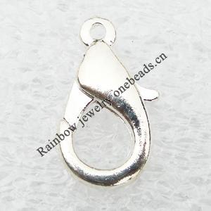 Nickel-free & Lead-free Iron Lobster Clasp, Silver color 16x9mm, Hole:Approx 1mm, Sold by Group ( Stock: 1 Group )