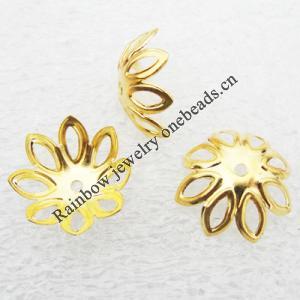 Iron Bead Caps, Gold color 13mm Hole:1mm, Sold by Group  ( Stock: 1 Group )
