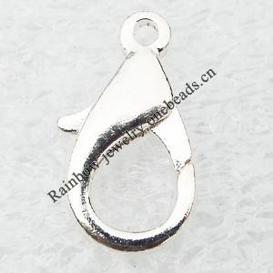 Iron Lobster Clasp, Nickel-free & Lead-free Silver color 16x9mm, Hole:Approx 1mm, Sold by Group ( Stock: 1 Group )